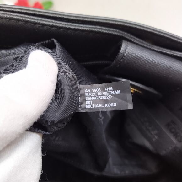 Michael Kors Black Leather Chevron Double Handles Satchel Shoulder Bag - Picture 13 of 16